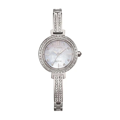 Citizen Crystal Collection Watch with 25X25 MM Mother-of-Pearl Round Dial and Stainless Steel Bracelet. EM0860-51D