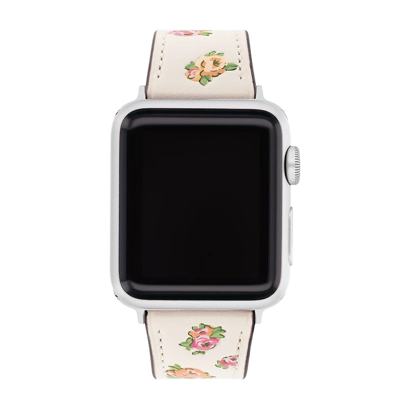 Coach Flower Design White Leather Apple Watch Strap Only. Fits 38MM/40MM/41MM
