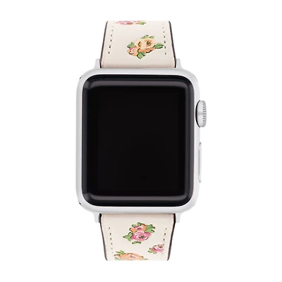 Coach Flower Design White Leather Apple Watch Strap Only. Fits 38MM/40MM/41MM