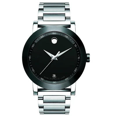 Movado Museum Sport with 42MM Black Dial and Stainless Steel Bracelet. 0606604