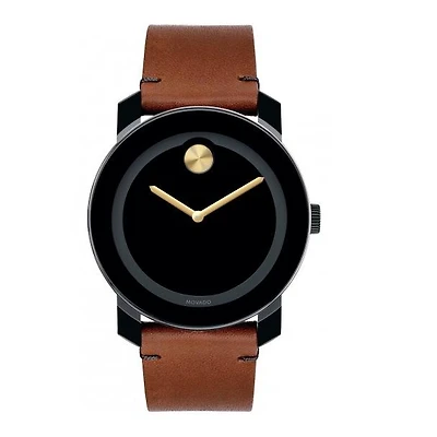 Movado BOLD with 42MM Black Round Dial and Leather Strap. 3600305