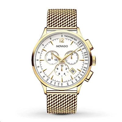 Movado Watch with 42MM Chronograph Dial and Stainless Steel Mesh Bracelet. 0607080
