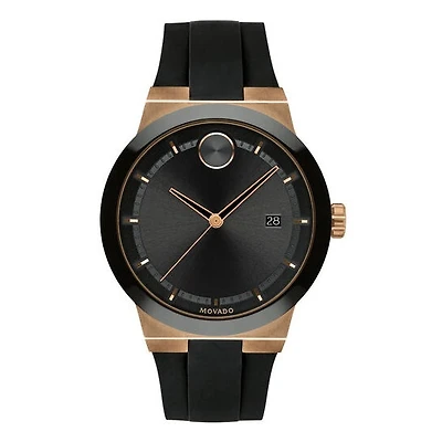 Movado BOLD with 42MM Black Dial Ceramic Bezel and Silicone Strap. 3600622