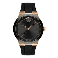 Movado BOLD with 42MM Black Dial Ceramic Bezel and Silicone Strap. 3600622