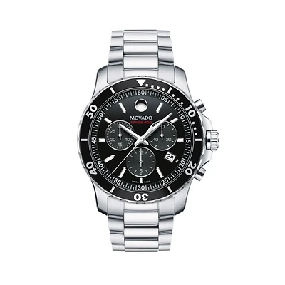 Movado Series 800 with 42MM Black Chronograph Dial and Stainless Steel Bracelet. 2600142