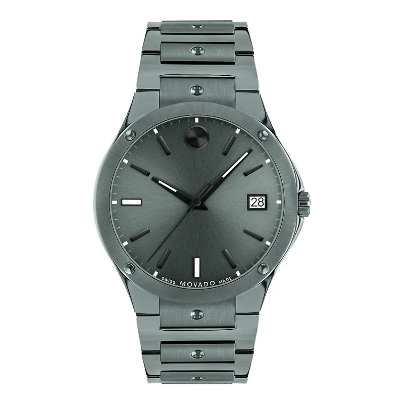 Movado Watch with 41MM Grey Round Dial and Stainless Steel Bracelet. PVD-Finish 0607515