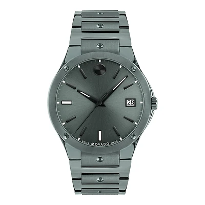 Movado Watch with 41MM Grey Round Dial and Stainless Steel Bracelet. PVD-Finish 0607515