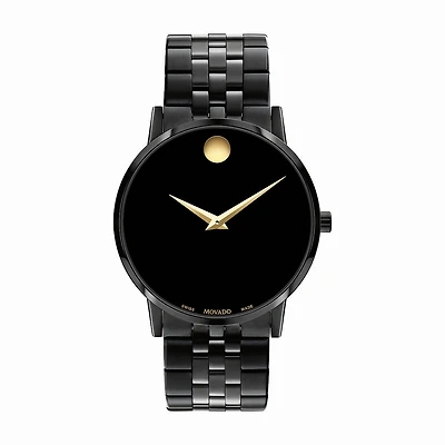Movado Museum Classic with 40MM Black Round Dial and Stainless Steel Bracelet. 0607626