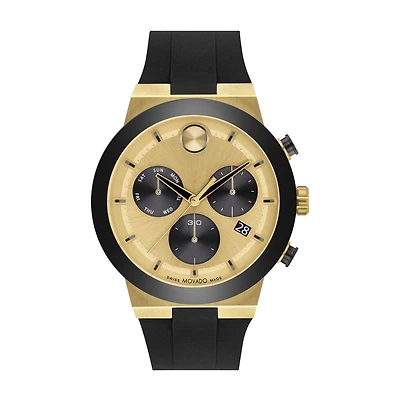 Movado BOLD Fusion with 44MM Champagne Chrono Dial and Black Silicone Strap. 3600895