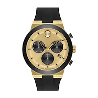 Movado BOLD Fusion with 44MM Champagne Chrono Dial and Black Silicone Strap. 3600895