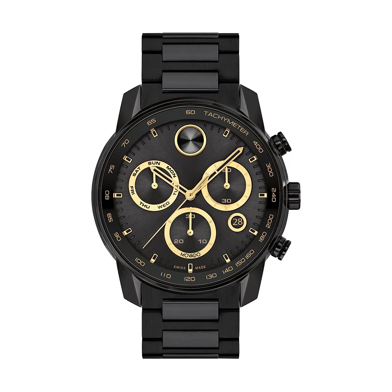 Movado BOLD Verso with 44MM Chrono Dial and Black Stainless Steel Bracelet. 3600906