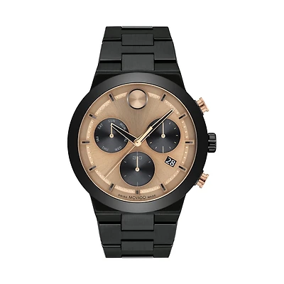 MOvado BOLD Fusion with 44MM Bronze Chrono Dial and Black Stainless Steel Bracelet. 3600897