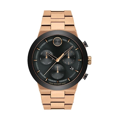 MOvado BOLD Fusion with 44MM Black Chrono Dial and Yellow Stainless Steel Strap. 3600898