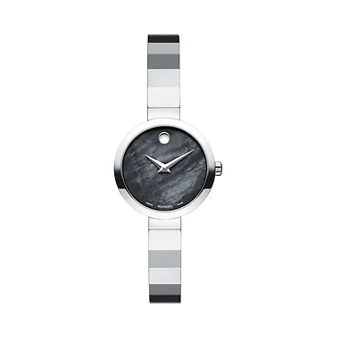 Movado Watch with 24MM Black Round Dial and Stainless Steel Bracelet. 0607109