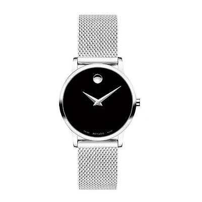 Movado Watch with 28MM Black Round Dial and Stainless Steel Bracelet. 0607220