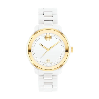 Movado BOLD Verso with 39MM White Round Dial and and Ceramic Bracelet. 3600934