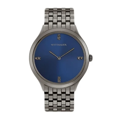 Wittnauer with 44MM Blue Diamond Dial Stainless Steel Watch Band. Black Tie WN3100