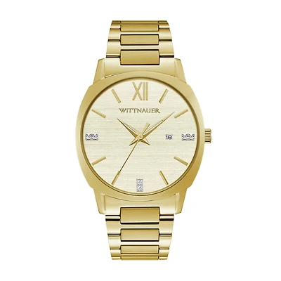 Wittnauer with 41MM Diamond Accent Champagne Round Dial Stainless Steel Watch Band. WN3099