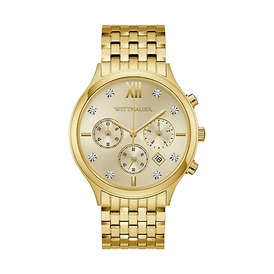 Wittnauer Black Tie 44MM Diamond Dial Goldtone Chronograph Watch. WN3109