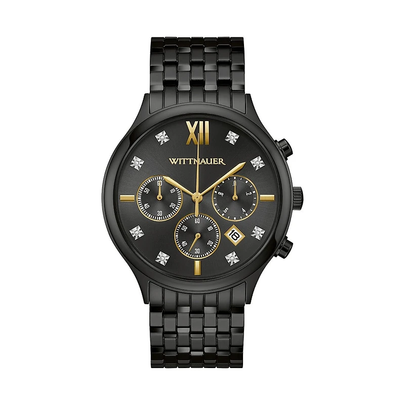Wittnauer Black Tie 44MM Diamond Dial Black Chronograph Watch. WN3110
