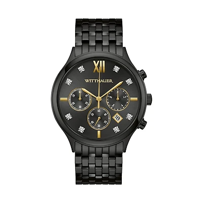 Wittnauer Black Tie 44MM Diamond Dial Black Chronograph Watch. WN3110