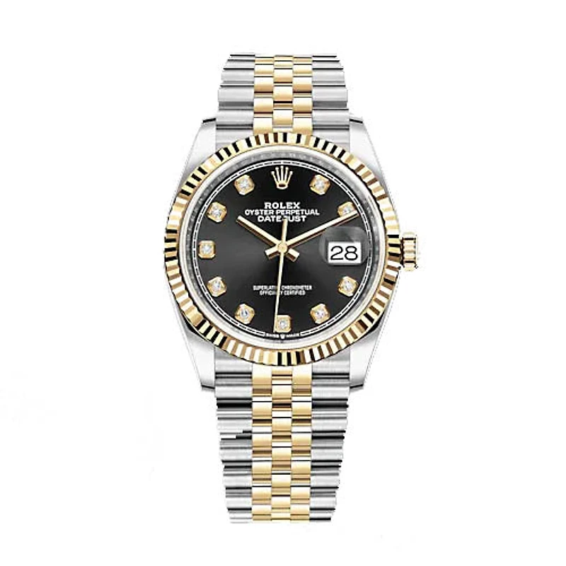 Pre-Owned Rolex Diamond Accent Oyster Perpetual Datejust with 36X36 MM Black Round Dial Steel & 18K Yellow Gold Jubilee. 10201