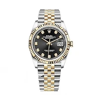 Pre-Owned Rolex Diamond Accent Oyster Perpetual Datejust with 36X36 MM Black Round Dial Steel & 18K Yellow Gold Jubilee. 10201