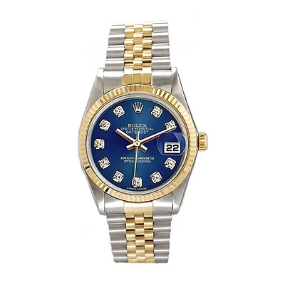 Pre-Owned Rolex Diamond Accent Oyster Perpetual Datejust with 36X36 MM Blue Round Dial Steel & 18K Yellow Gold Jubilee. 10202
