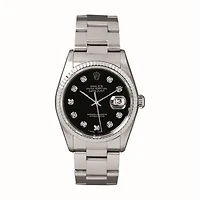 Pre-Owned Rolex Diamond Accent Datejust Oyster Perpetual with 36X36 MM Black Round Dial Stainless Steel with 18KT Gold Bezel