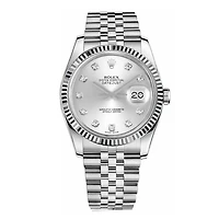 Pre-Owned Rolex Diamond Accent Oyster Perpetual Datejust with 36X36 MM Silvertone Round Dial Stainless Steel Jubilee. 18K Bezel