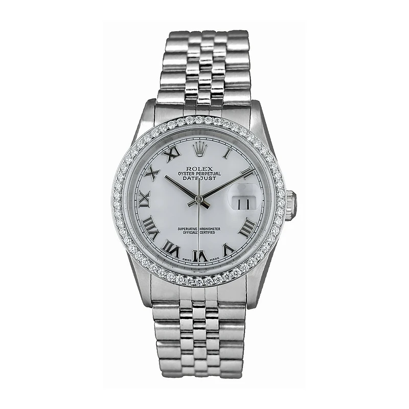 Pre-Owned Rolex Diamond Accent Oyster Perpetual Datejust with 36X36 MM White Round Dial Stainless Steel Jubilee. 10243