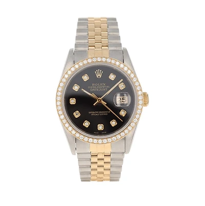 Pre-Owned Rolex Diamond Accent Oyster Perpetual Datejust with 36X36 MM Black Round Dial Steel & 18K Yellow Gold Oyster. 10301