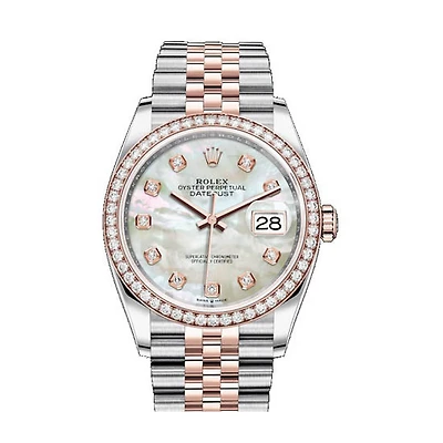 Pre-Owned Rolex Diamond Accent Oyster Perpetual Datejust with 36X36 MM White Round Dial Steel & 18K Everose Gold Jubilee. 116201.1