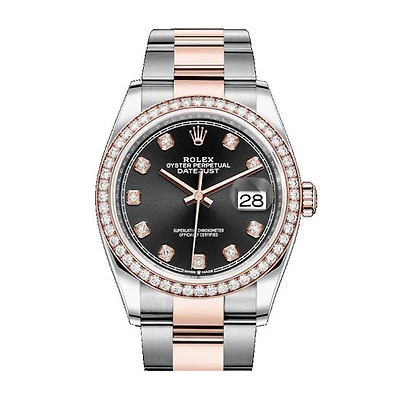 Pre-Owned Rolex Diamond Accent Oyster Perpetual Datejust with 36X36 MM Black Round Dial Steel & 18K Everose Gold Oyster. 116201.2