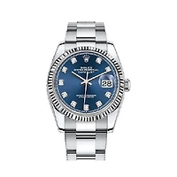 Pre-Owned Rolex Diamond Accent Oyster Perpetual Datejust with 41X41 MM Blue Round Dial Stainless Steel Oyster. 18K Bezel