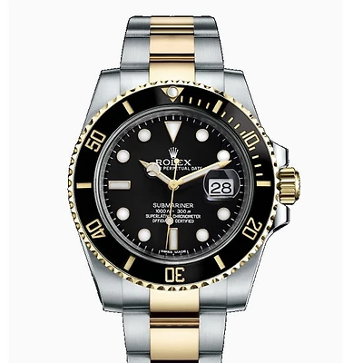 Pre-Owned Rolex Two-Tone Steel & 18K Yellow Gold Oyster Perpetual Submariner with 40X40 MM Black Round Dial. With Aluminum Bezel