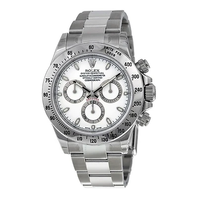 Pre-Owned Rolex White Stainless Steel Oyster Perpetual Daytona Cosmograph with 40X40 MM White Round Dial. 116520