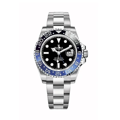 Pre-Owned Rolex White Stainless Steel Oyster Perpetual GMT-Master II with 40X40 MM Black Round Dial. BATMAN