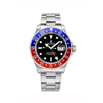 Pre-Owned Rolex White Stainless Steel Oyster Perpetual GMT-Master with 40X40 MM Black Round Dial. PEPSI