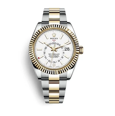 Pre-Owned Rolex Two-Tone Steel & 18K Yellow Gold Sky-Dweller Oyster Perpetual with 42X42 MM White Round Dial. 326933.2