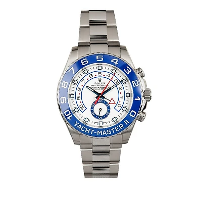 Pre-Owned Rolex White Stainless Steel Oyster Perpetual Yacht Master II Cerachrom Bezel with 44X44 MM White Round Dial. 116680