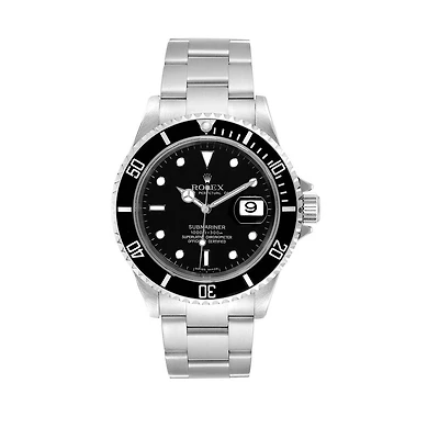 Pre-Owned Rolex White Stainless Steel Oyster Perpetual Submariner with 40X40 MM Black Round Dial. With Aluminum Bezel
