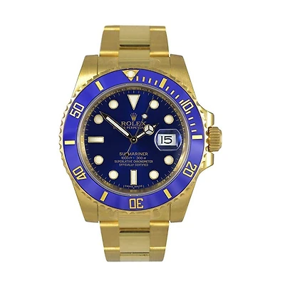 Pre-Owned Rolex Yellow 18KT Gold Oyster Perpetual Submariner with 40X40 MM Blue Round Dial. 16618