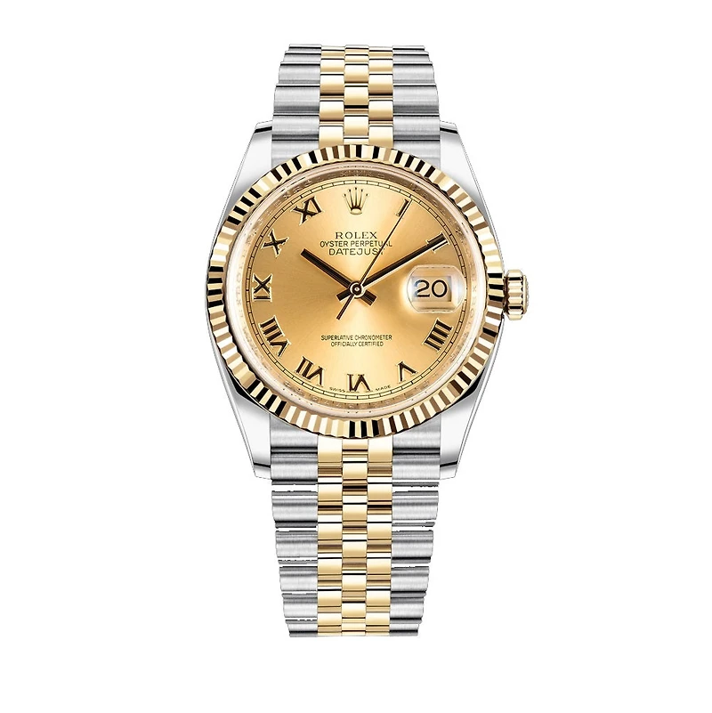 Pre-Owned Rolex Two-Tone Steel & 18K Yellow Gold Oyster Perpetual Datejust with 36X36 MM Champagne Round Dial. With Hidden Buckle