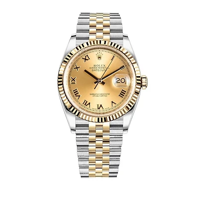 Pre-Owned Rolex Two-Tone Steel & 18K Yellow Gold Oyster Perpetual Datejust with 36X36 MM Champagne Round Dial. With Hidden Buckle