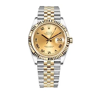 Pre-Owned Rolex Two-Tone Steel & 18K Yellow Gold Oyster Perpetual Datejust with 36X36 MM Champagne Round Dial. With Hidden Buckle