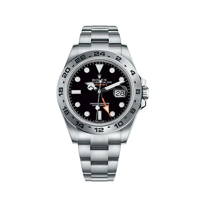 Pre-Owned Rolex White Stainless Steel Oyster Perpetual Explorer II with 42X42 MM Black Round Dial. 216570