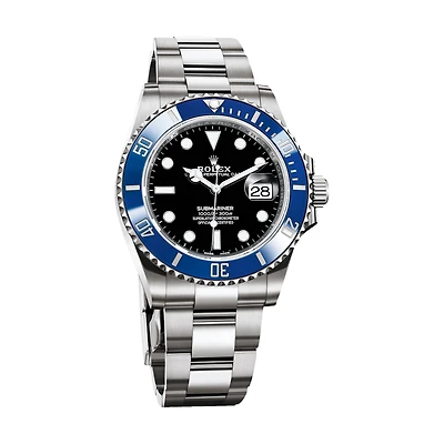 Pre-Owned Rolex White Stainless Steel Oyster Perpetual Submariner with 40X40 MM Black Round Dial. With Ceramic Bezel