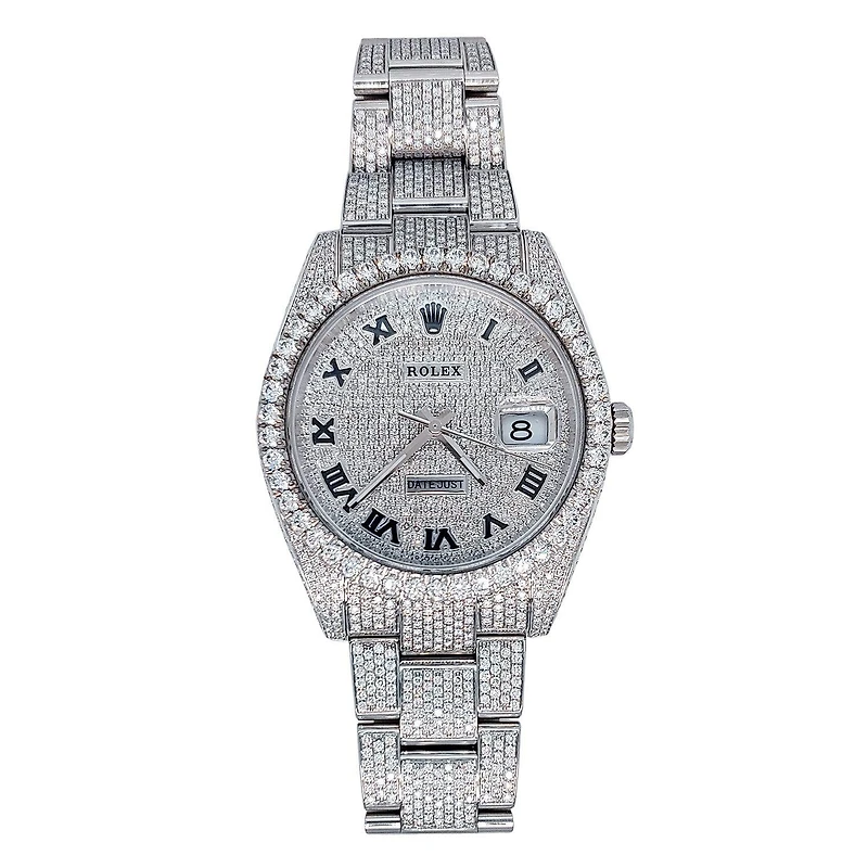 Pre-Owned Rolex Diamond Accent Oyster Perpetual Datejust with 41X41 MM Pave Diamond Round Dial Stainless Steel Oyster. 126300