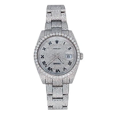 Pre-Owned Rolex Diamond Accent Oyster Perpetual Datejust with 41X41 MM Pave Diamond Round Dial Stainless Steel Oyster. 126300